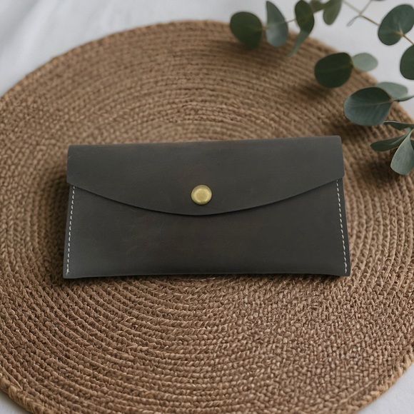 High Quality Brown Leather Multi-function Envelope Wallet Clutch  & Card New - Picture 2 of 13